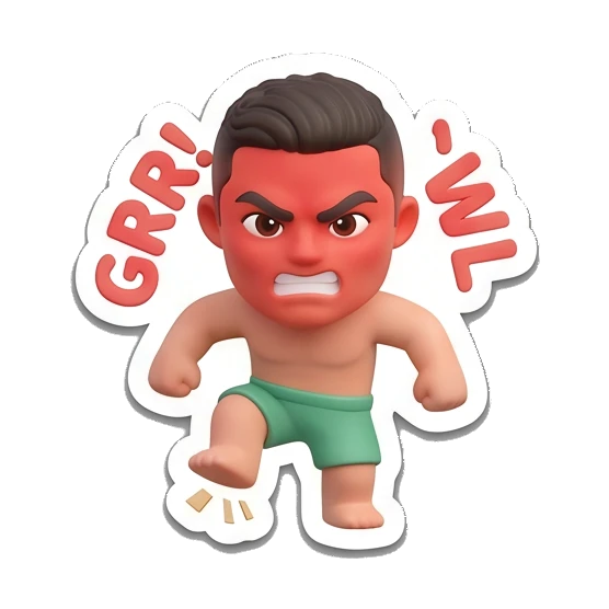 Angry boy turning red with GRR text Summer Vibes Boy sticker for expressive chats and social replies.