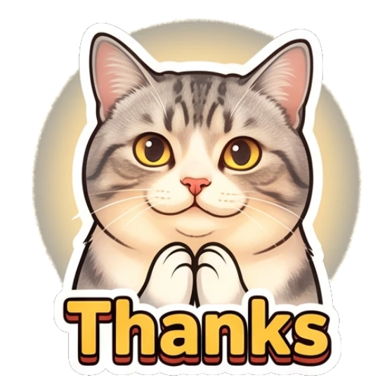 Grateful tabby cat with paws together and text Thanks Expressive Tabby Cat sticker for expressive chats and social replies.