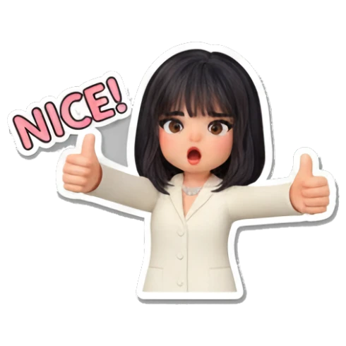 Girl giving double thumbs up with text NICE Office Chic Girl Daily sticker for expressive chats and social replies.