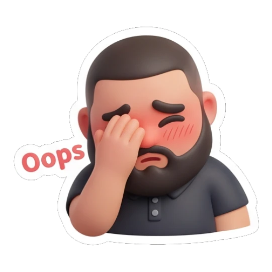 Bearded man facepalming in an Oops moment. Bearded Buddy Expressions sticker for expressive chats and social replies.