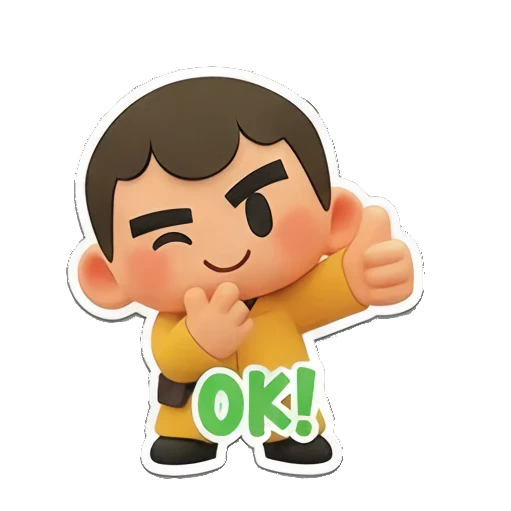 1. Boy giving a thumbs up with OK text, smiling. Cheerful Yellow Boy Adventures sticker for expressive chats and social replies.
