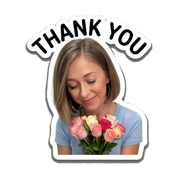 Woman holding a bouquet of roses with Thank You text Daily Life of a Modern Woman sticker for expressive chats and social replies.