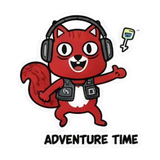 adventurous squirrel with headphones Summer Red Squirrel Adventures sticker for expressive chats and social replies.