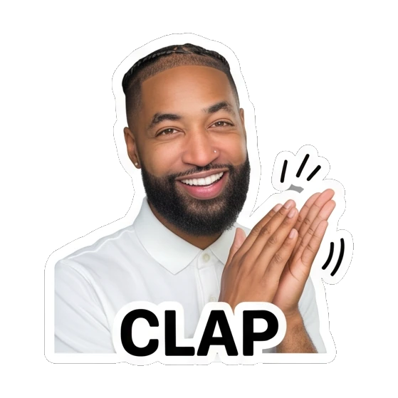 Bearded man clapping hands in approval Daily Vibes with Marcus sticker for expressive chats and social replies.