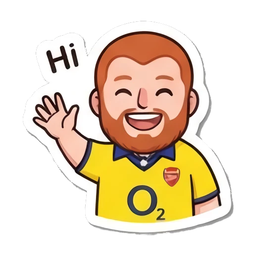 Red-bearded man waving hello with a friendly smile. Red-Bearded Football Fan sticker for expressive chats and social replies.
