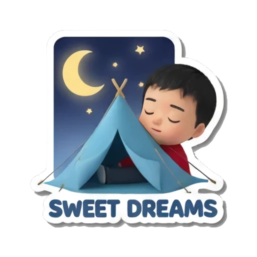 boy sleeping in tent Little Traveler Explorer sticker for expressive chats and social replies.