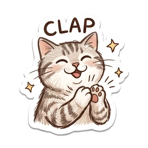 Cat clapping hands Cozy Tabby Doodle Life sticker for expressive chats and social replies.