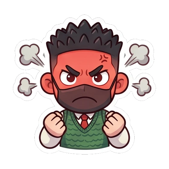 Angry boy turning red with steam coming out Cheerful Masked Student sticker for expressive chats and social replies.