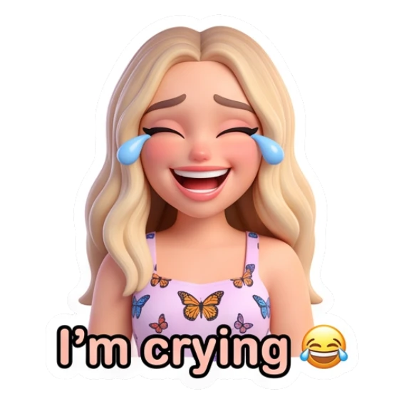 Blonde girl laughing with tears of joy and I'm crying text Blonde Girl Daily Vibes sticker for expressive chats and social replies.