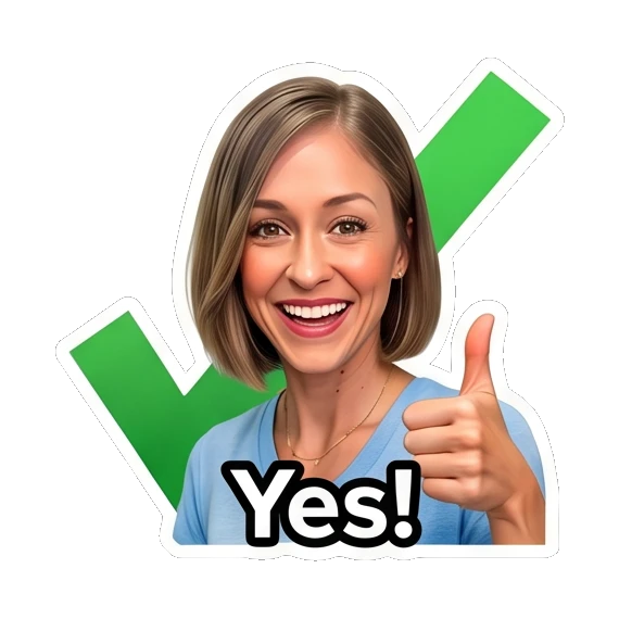 Woman giving a thumbs up with a smile, text 'Yes!' Daily Life Expressions sticker for expressive chats and social replies.