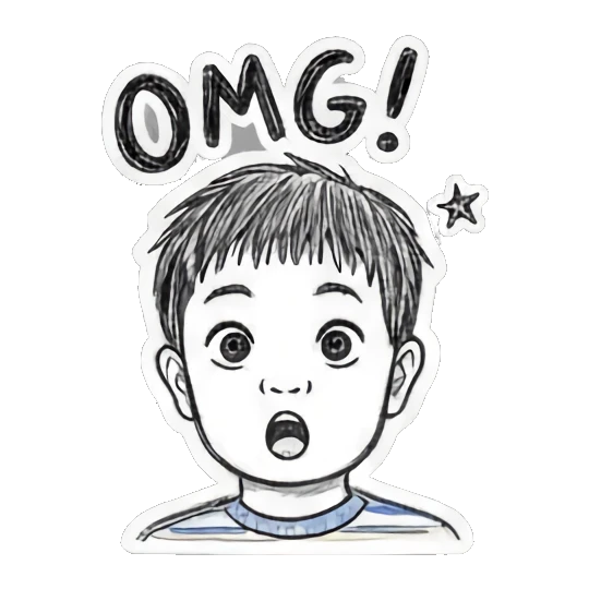 Boy surprised saying OMG Doodle Boy's Moods sticker for expressive chats and social replies.