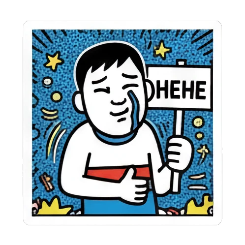 crying boy with HEHE text Keith Haring Style Doodle Boy sticker for expressive chats and social replies.