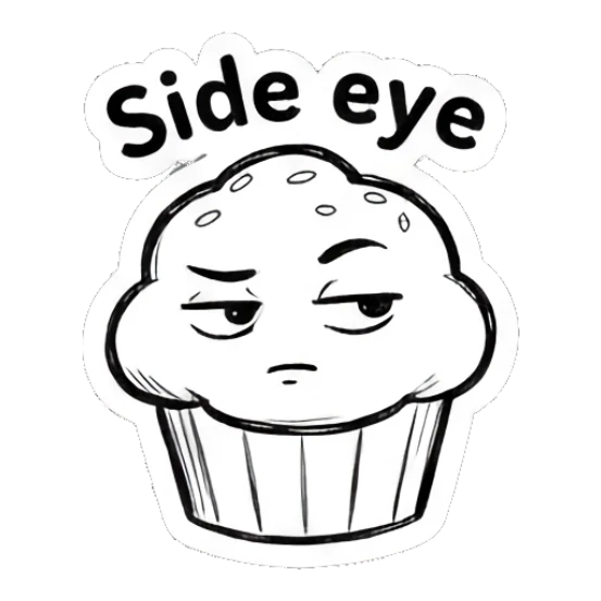 Muffin giving a suspicious side eye Muffin Moods sticker for expressive chats and social replies.