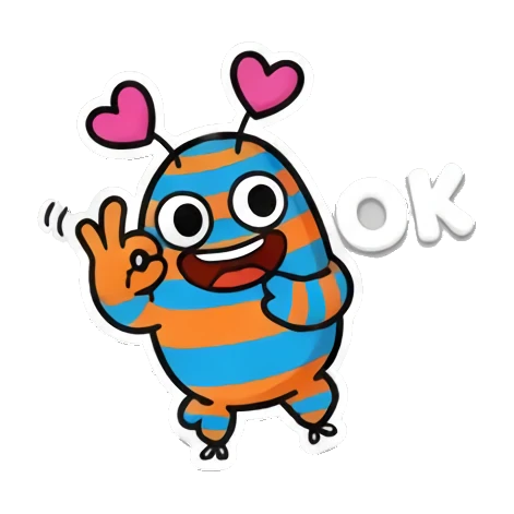 Monster making an OK sign with hand, happy expression, text OK. Mood Monsters sticker for expressive chats and social replies.