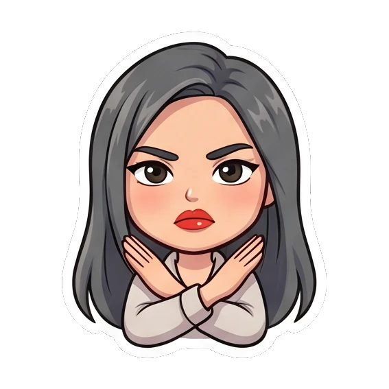Office lady crossing arms in a firm refusal gesture Office Lady Daily Life sticker for expressive chats and social replies.