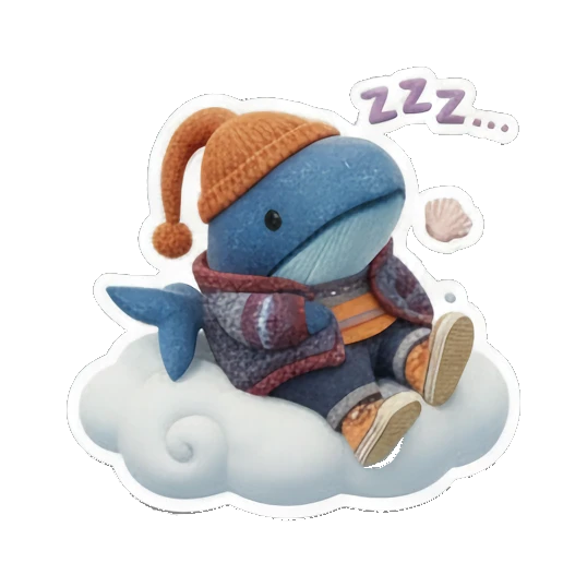 Blue whale sleeping on a cloud, dreamy expression, text 'ZZZ...' Ocean Buddy Adventures sticker for expressive chats and social replies.