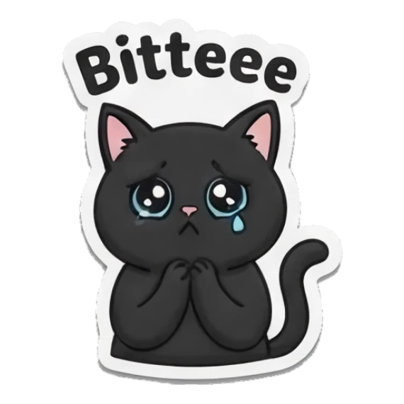 Black cat crying with paws together, Bitteee Spooky Cute Cat Halloween Vibes sticker for expressive chats and social replies.