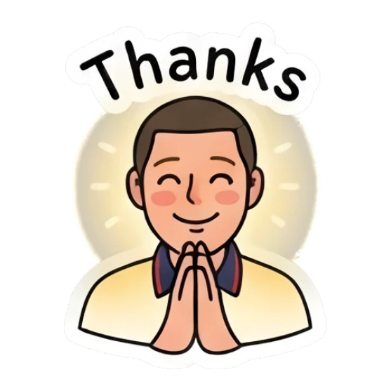 Young man with hands together in a prayer gesture saying thanks. Daily Life of a Cool Guy sticker for expressive chats and social replies.