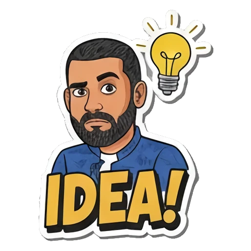 Idea! 头顶灯泡，表示有主意 Bearded Guy's Cartoon Vibes sticker for expressive chats and social replies.