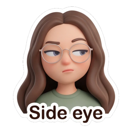 Skeptical girl with glasses giving a side eye. Cute Glasses Girl Daily sticker for expressive chats and social replies.
