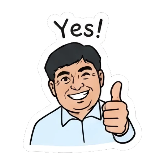 Man giving a thumbs up with 'Yes!' text Office Guy Daily Vibes sticker for expressive chats and social replies.