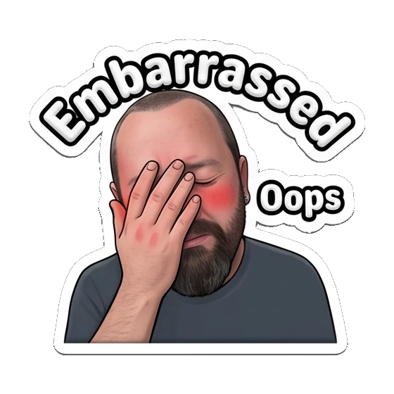 Bearded man covering his face in embarrassment. Bearded Guy Daily Vibes sticker for expressive chats and social replies.
