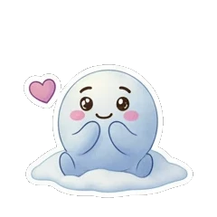 Cute snow creature blushing with CUTE text. Snowy Buddy Adventures sticker for expressive chats and social replies.