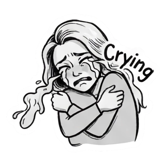 Girl crying while hugging herself Doodle Girl Expressions sticker for expressive chats and social replies.