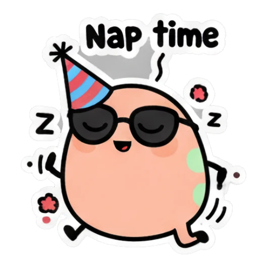Party egg with hat and 'Nap time' text Cool Egg Expressions sticker for expressive chats and social replies.