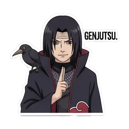 Itachi with crow Ninja World Expressions sticker for expressive chats and social replies.