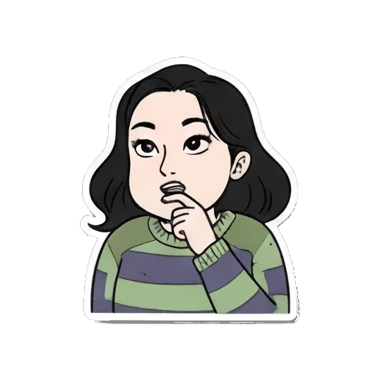 思考问题IDEA Cartoon Girl Expressions sticker for expressive chats and social replies.
