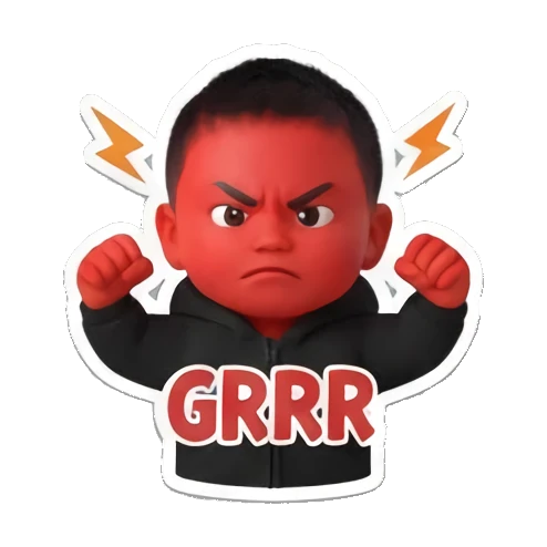 Boy turning red with anger and GRRR text Little Boy Daily Vibes sticker for expressive chats and social replies.