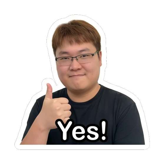 Man with glasses giving a thumbs up and text Yes! Daily Life of a Friendly Guy sticker for expressive chats and social replies.
