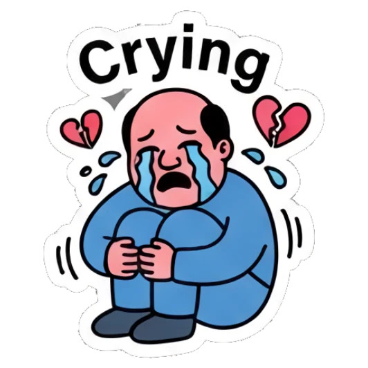 Sad man sitting and crying with text Crying Office Guy Daily Vibes sticker for expressive chats and social replies.