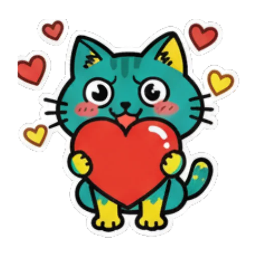 抱爱心的猫咪 Cute Teal Cat Stickers sticker for expressive chats and social replies.