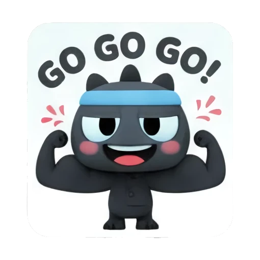 Strong monster flexing muscles with headband and text GO GO GO Little Dark Monster Daily sticker for expressive chats and social replies.