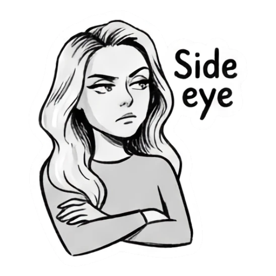 Girl giving side eye with crossed arms Doodle Girl Expressions sticker for expressive chats and social replies.