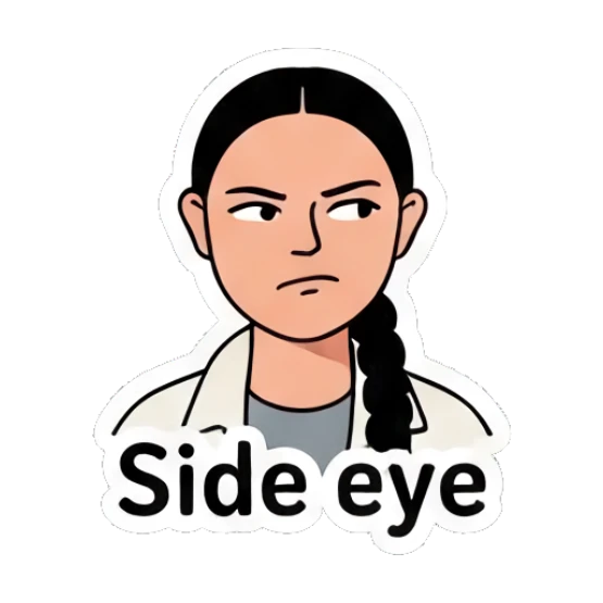 Woman giving side eye with skeptical expression Diverse Duo Expressions sticker for expressive chats and social replies.