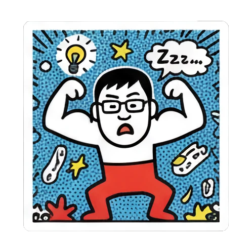 flexing boy with lightbulb Keith Haring Style Doodle Boy sticker for expressive chats and social replies.
