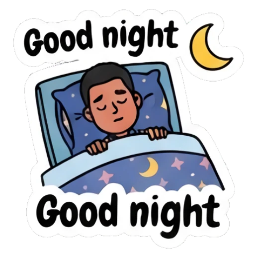 Worker sleeping in bed under a blanket at night Busy Worker Daily Life sticker for expressive chats and social replies.
