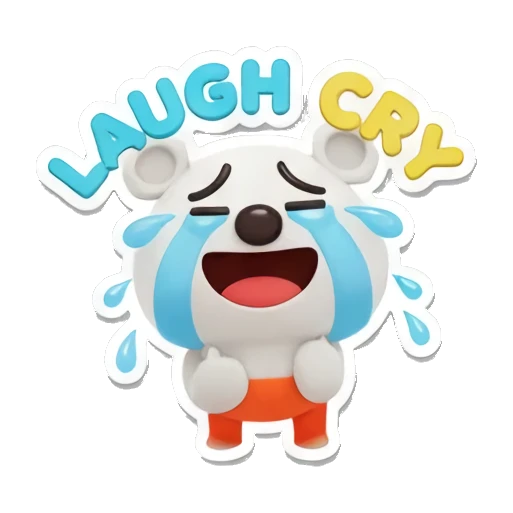 Polar bear cub crying loudly with LAUGH CRY text, tears streaming down. Cheerful Polar Bear Cub sticker for expressive chats and social replies.