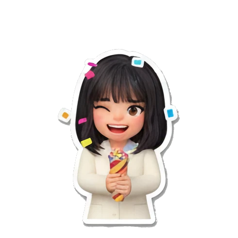 Girl holding party popper with confetti with text PARTY Office Chic Girl Daily sticker for expressive chats and social replies.