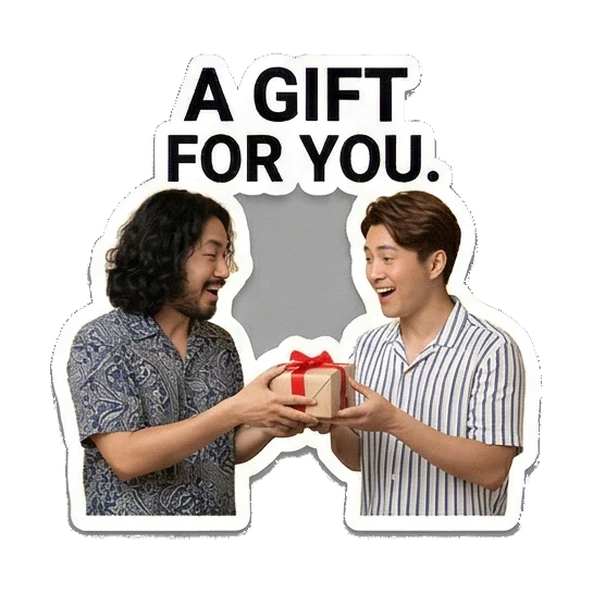 一人赠送礼物 Dynamic Duo Daily Vibes sticker for expressive chats and social replies.