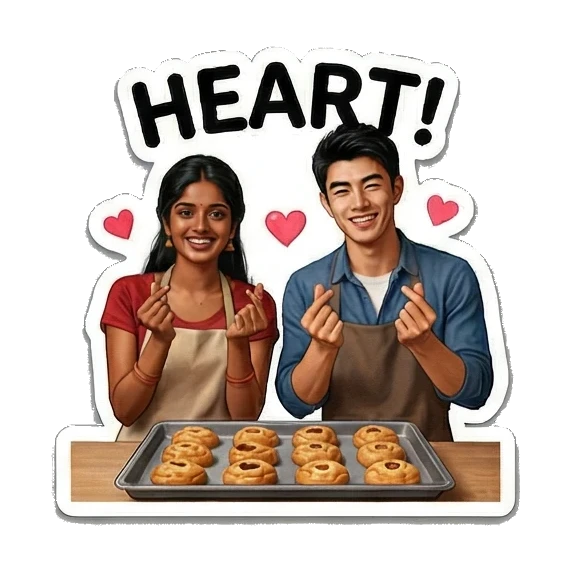 两人一起做出比心手势 Culinary Couple Moments sticker for expressive chats and social replies.