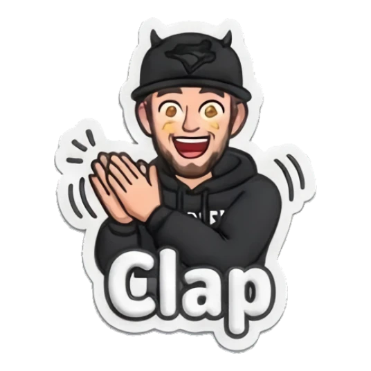 Guy clapping hands with text Clap Custom camojis sticker for expressive chats and social replies.