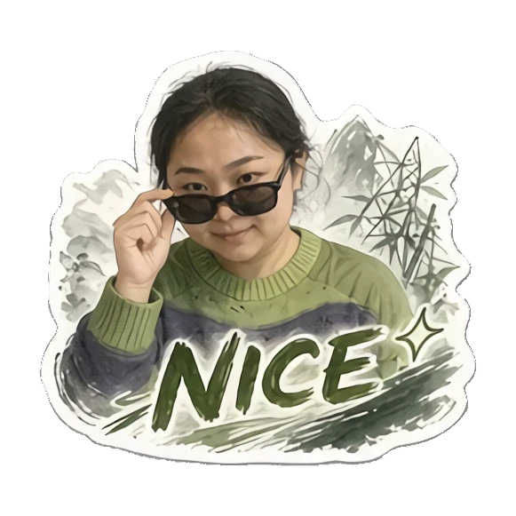 Young woman wearing sunglasses looking cool saying NICE Cheerful Daily Life of a Young Woman sticker for expressive chats and social replies.