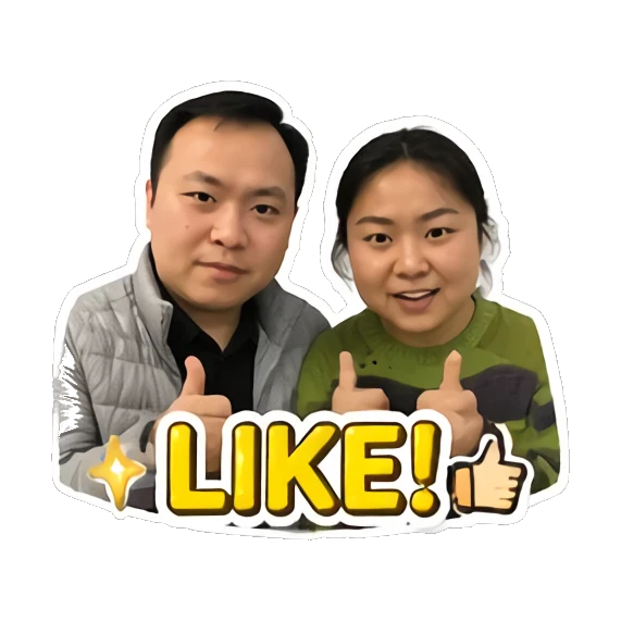 Couple giving thumbs up with 'LIKE!' text Couple Daily Vibes sticker for expressive chats and social replies.
