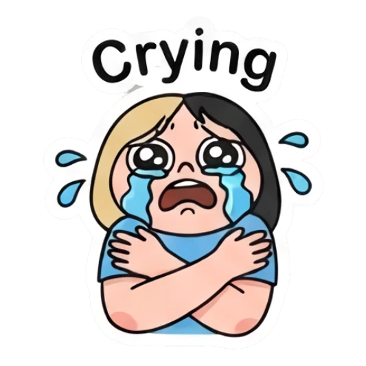双色发女孩伤心大哭，文字Crying Two-Tone Girl Daily Vibes sticker for expressive chats and social replies.