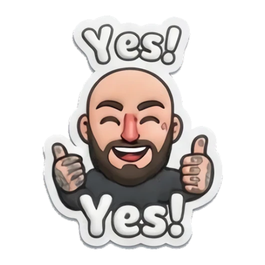 Bearded man giving double thumbs up, text Yes! Bearded Buddy Daily Vibes sticker for expressive chats and social replies.