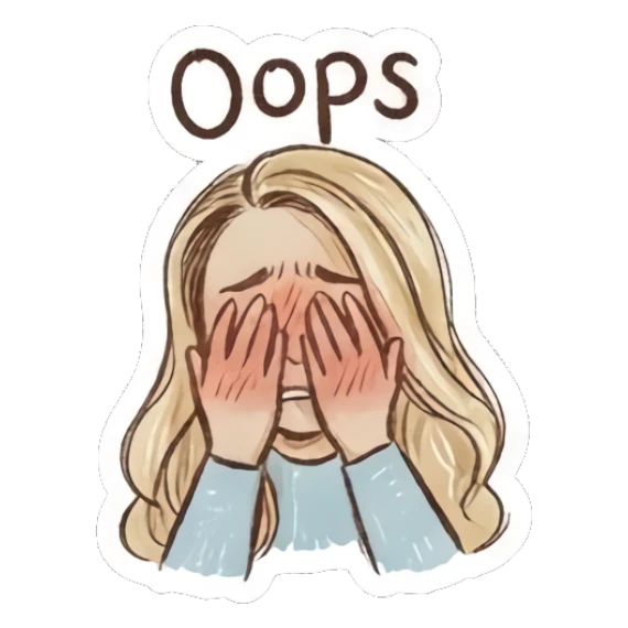 Blonde girl covering face in embarrassment saying Oops Charming Blonde Doodle Girl sticker for expressive chats and social replies.